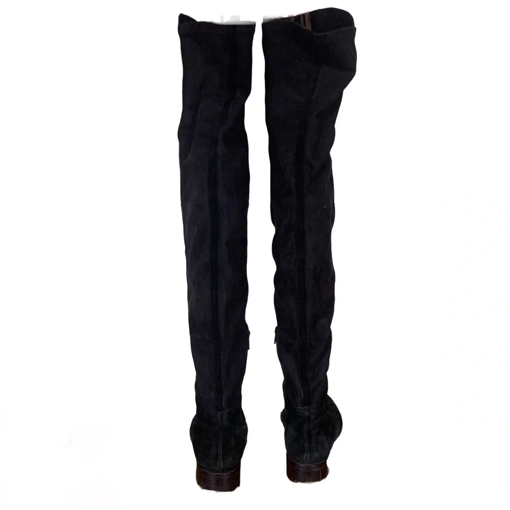 ALCHIMIA DI BALLIN BLACK SUEDE OVER THE KNEE LOW HEEL BOOTS (37.5)
